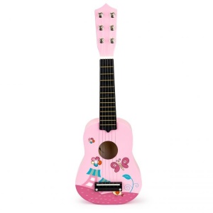 Drvena gitara za djecu sa metalnim žicama pink - Img 2