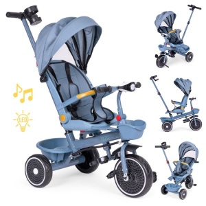 ECOTOYS TRICIKL ZA DJECU SA ROTIRAJUĆIM SJEDIŠTEM, GURAJUĆIM RUKOHVATOM I TENDOM BLUE