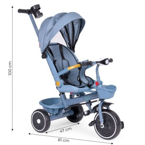 ECOTOYS TRICIKL ZA DJECU SA ROTIRAJUĆIM SJEDIŠTEM, GURAJUĆIM RUKOHVATOM I TENDOM BLUE - Img 6