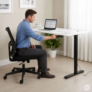Električni radni sto 140 × 60 cm sa podesivom visinom 72–118 cm, bijela radna ploča – ModernHome - Img 10