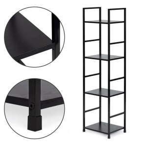 Drvena polica sa metalnim LOFT okvirom, 4 nivoa, crna - ModernHome - Img 6