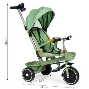 ECOTOYS TRICIKL ZA DJECU SA ROTIRAJUĆIM SJEDIŠTEM, GURAJUĆIM RUKOHVATOM I TENDOM GREEN - Img 6