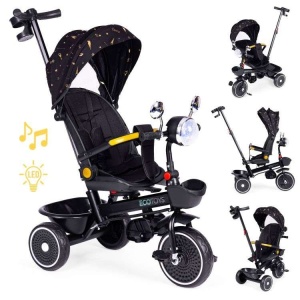 ECOTOYS TRICIKL ZA DJECU SA ROTIRAJUĆIM SJEDIŠTEM, GURAJUĆIM RUKOHVATOM I TENDOM BLACK - Img 1