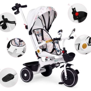 ECOTOYS TRICIKL ZA DJECU SA ROTIRAJUĆIM SJEDIŠTEM, GURAJUĆIM RUKOHVATOM I TENDOM WHITE - Img 5