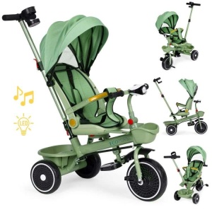 ECOTOYS TRICIKL ZA DJECU SA ROTIRAJUĆIM SJEDIŠTEM, GURAJUĆIM RUKOHVATOM I TENDOM GREEN - Img 1