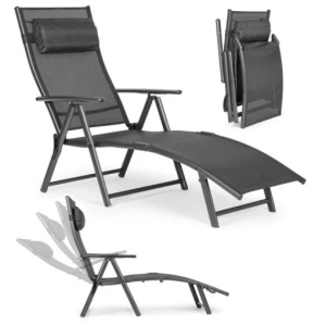 Sklopiva baštenska ležaljka za plažu sa podesivim naslonom i čeličnim ramom, Grey, MultiGarden - Img 1
