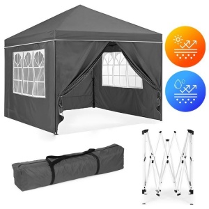 Baštenski šator/paviljon 3×3 m, automatski rasklopiv, sa 4 bočne stranice crni – MultiGarden