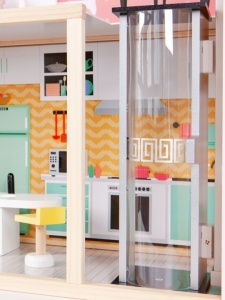 DRVENA KUĆICA ZA LUTKE SA LIFTOM - ECOTOYS CANDY RESIDENCE - Img 8