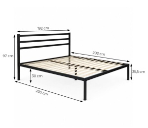 Krevet sa metalnim ramom 190 × 200 cm, podnicom i uzglavljem, crni – ModernHome - Img 5