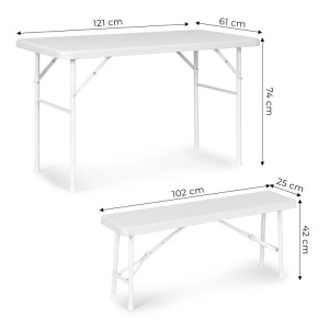 Sklopivi set 120 cm Sto sa 2 Klupe banquet – WHITE - Img 6
