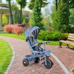 ECOTOYS TRICIKL ZA DJECU SA ROTIRAJUĆIM SJEDIŠTEM, GURAJUĆIM RUKOHVATOM I TENDOM BLUE - Img 3
