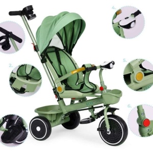 ECOTOYS TRICIKL ZA DJECU SA ROTIRAJUĆIM SJEDIŠTEM, GURAJUĆIM RUKOHVATOM I TENDOM GREEN - Img 5