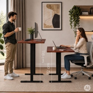 Električni radni sto 140 × 60 cm sa podesivom visinom 72–118 cm, rustični hrast – ModernHome - Img 3