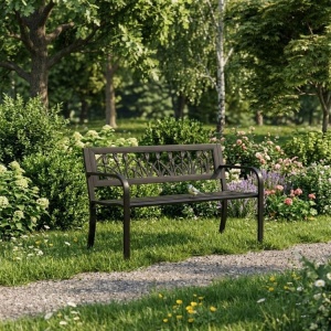 Metalna baštenska klupa 120×50 cm sa dekorativnim naslonom, crna - MultiGarden - Img 4