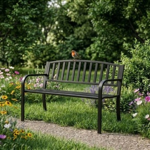 Metalna baštenska klupa 120×50 cm sa naslonom, crna - MultiGarden - Img 3