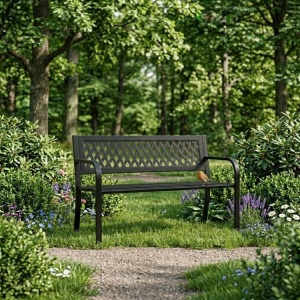 Metalna baštenska klupa 120×50 cm sa rešetkastim naslonom, crna - MultiGarden - Img 8