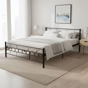 Metalni krevet 160×200 cm sa podlogom (okvirom), crni – ModernHome - Img 2