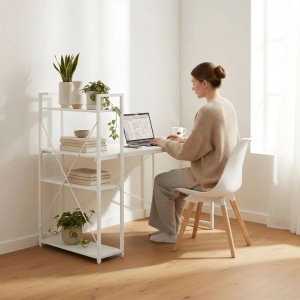 Radni sto 120x60 cm sa policama White ModernHome - Img 2