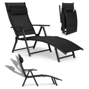 Sklopiva baštenska ležaljka za plažu sa podesivim naslonom i čeličnim ramom, Black, MultiGarden - Img 1