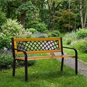 Drvena baštenska klupa sa rešetkastim naslonom 118×52 cm - MultiGarden - Img 4