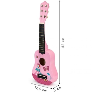 Drvena gitara za djecu sa metalnim žicama pink - Img 6