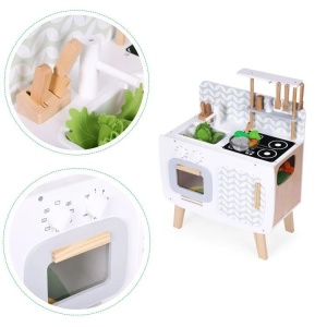 Drvena kuhinja za djecu retro sa rernom, šporetom, sudoperom i priborom ECOTOYS - Img 6