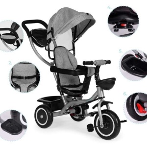 ECOTOYS 2U1 TRICIKL SA ROTIRAJUĆIM SJEDIŠTEM I SKLOPIVOM TENDOM GREY - Img 6
