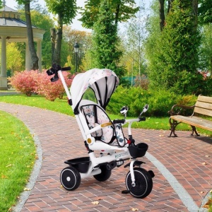 ECOTOYS TRICIKL ZA DJECU SA ROTIRAJUĆIM SJEDIŠTEM, GURAJUĆIM RUKOHVATOM I TENDOM WHITE - Img 8