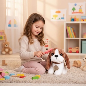 Plišana igračka za decu, štene Beagle, torba + četka za negu