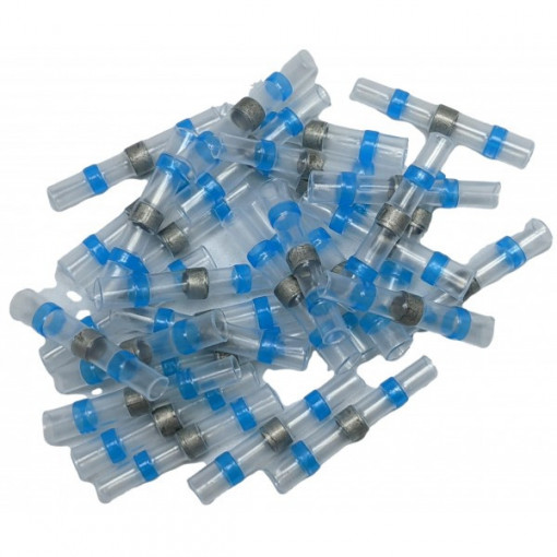 Conector termocontractabil cu inel de cositor, albastru, 2,5mmp - 50buc/set
