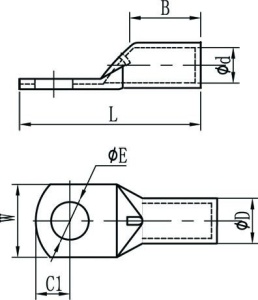 GT95 - Papuc cupru electrolitic neizolat, cu gaura, pentru fir de 95mmp (Sectiune cablu / Ø gaura: 95mmp / Ø8) - Img 3