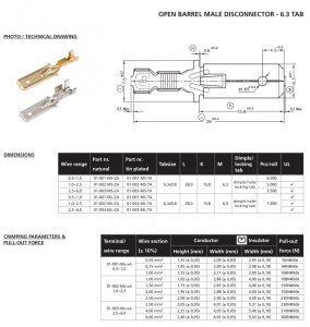 Papuc auto cupru, neizolat, tata, latime 6,3mm, pentru fir de 1,5mm2 - 100buc/set - Img 4