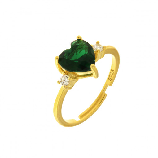 Inel din argint 925 cu zirconiu alb si inimioara verde