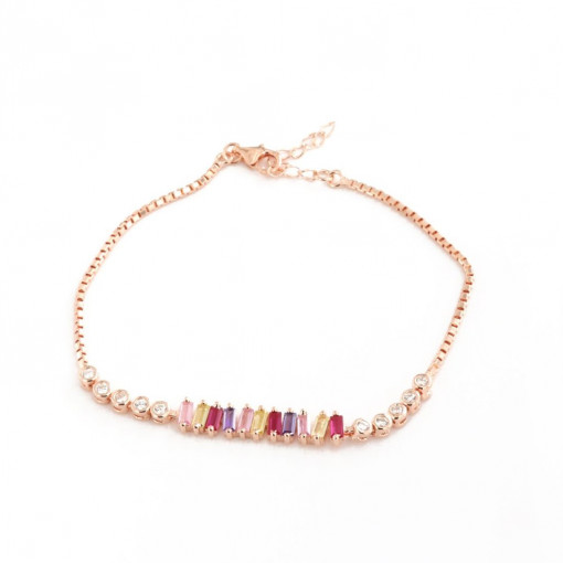 Bratara din argint 925, placata cu aur roz 18k si cristale multicolore
