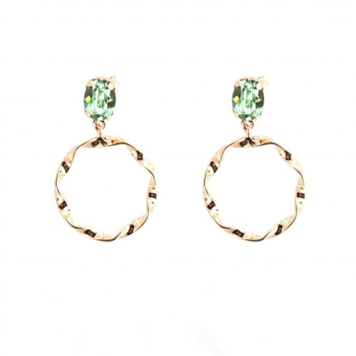 Cercei rotunzi din argint 925, placati cu aur roz 18k si cristale Swarovski