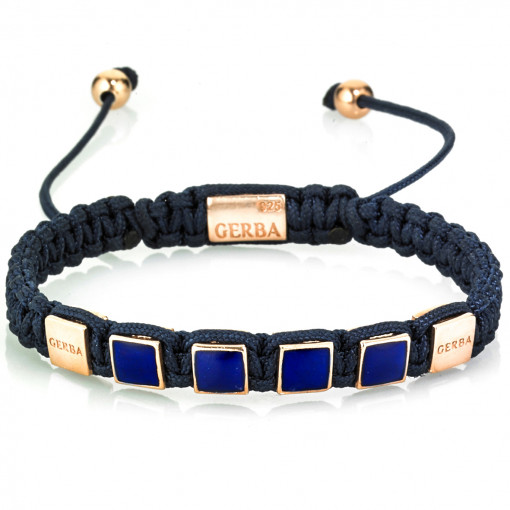 Bratara barbati 'Ocean Blue' cu componente din argint 925, placate cu aur roz 18k