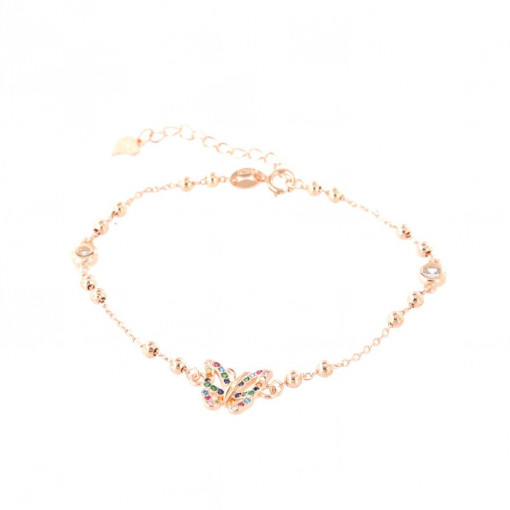 BRATARA DIN ARGINT 925 PLACATA CU AUR ROZ SI ZIRCONI MULTICOLOR