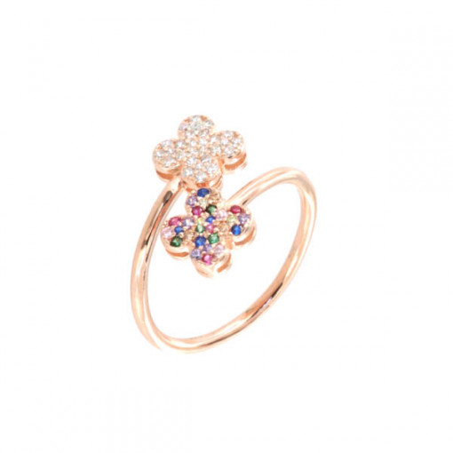 Inel roz cu flori colorate din zirconiu cubic