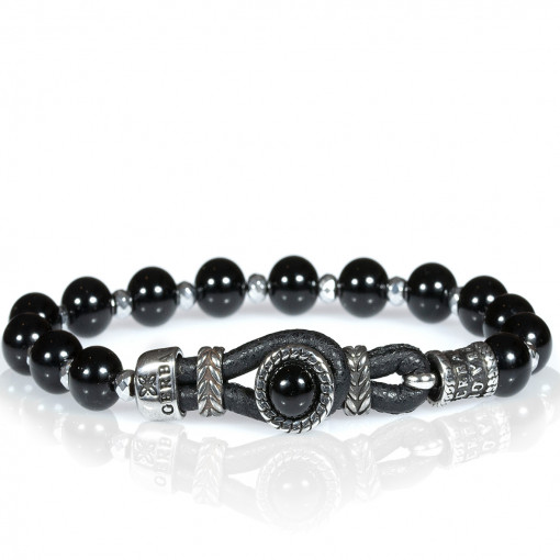Bratara din metal negru si pietre Onix