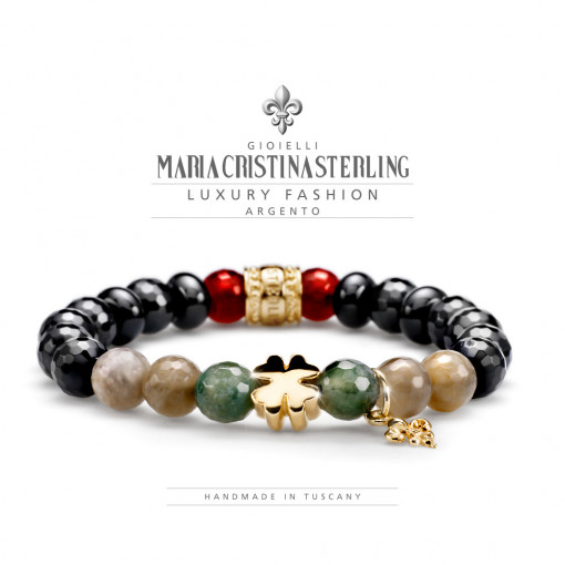 Bratara femei Lucky You placata cu aur 18k cu trifoi si pietre naturale multicolore