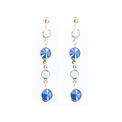Cercei lungi din argint 925, placati cu aur roz 18k si cristale Swarovski bicolore