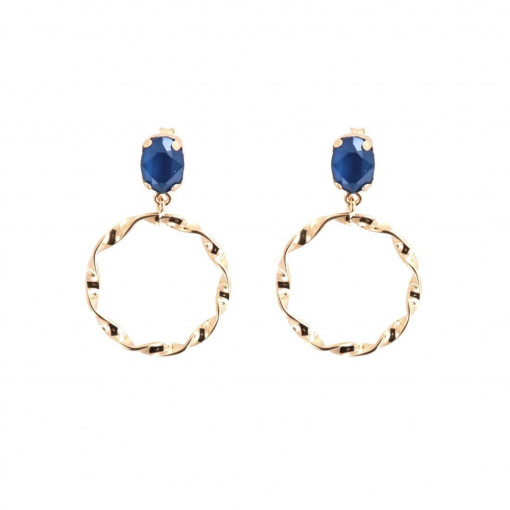 Cercei rotunzi din argint 925, placati cu aur roz 18k si cristale Swarovski