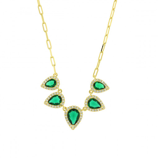 Colier din argint 925 cu zirconiu verde si alb in forma de picatura