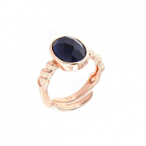 Inel din argint 925 placat cu aur roz 18k si zirconiu cubic albastru