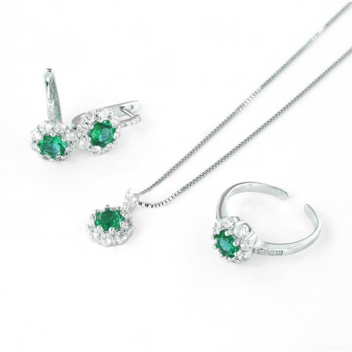 Set complet din Argint 925 si zirconiu cubic smarald