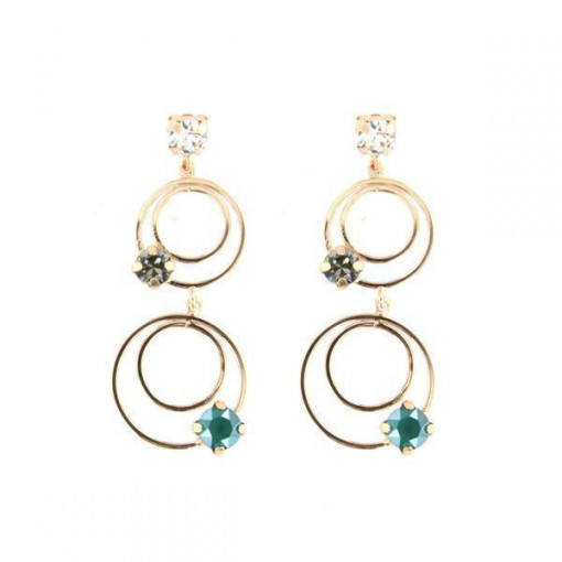 Cercei lungi cu cercuri din argint 925, placati cu aur roz 18k si cristale Swarovski