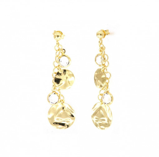 Cercei lungi din argint 925 placati cu aur 18k si cristale Swarovski