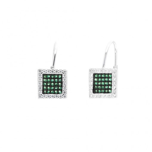 Cercei din argint 925 cu zirconiu alb/verde