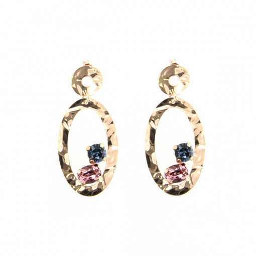 Cercei din argint 925, placati cu aur roz 18k si cristale Swarovski
