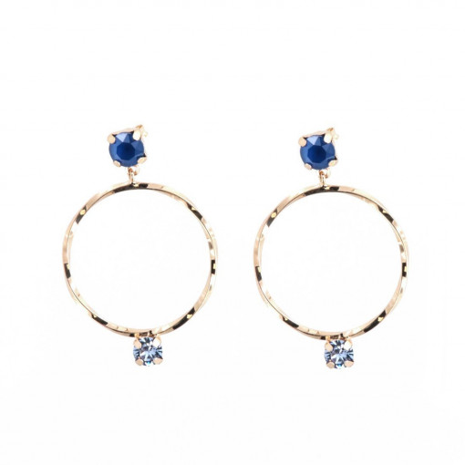 Cercei rotunzi din argint 925, placati cu aur roz 18k si cristale Swarovski